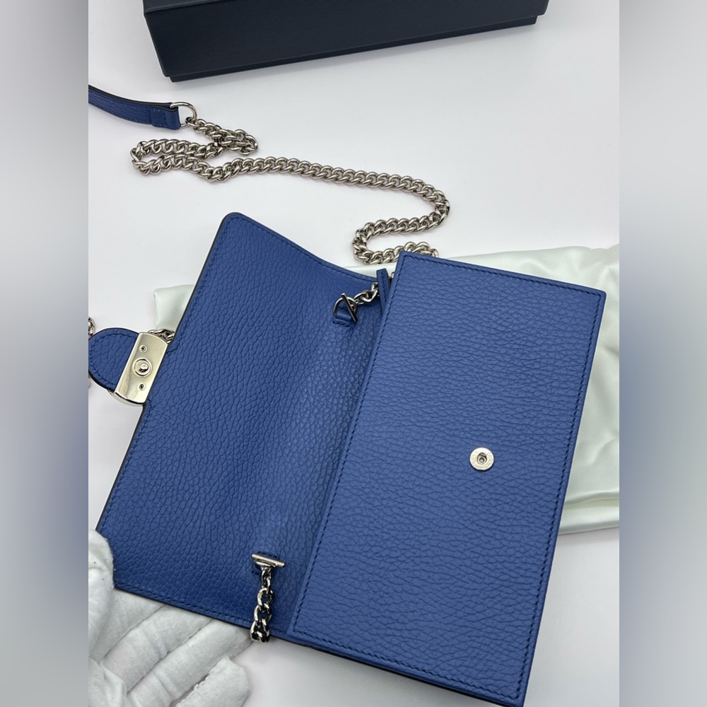 ❌SOLD❌NWT Gucci Dollar Calfskin Interlocking G Chain Wallet Bag Caspian Blue - Picture 7 of 13